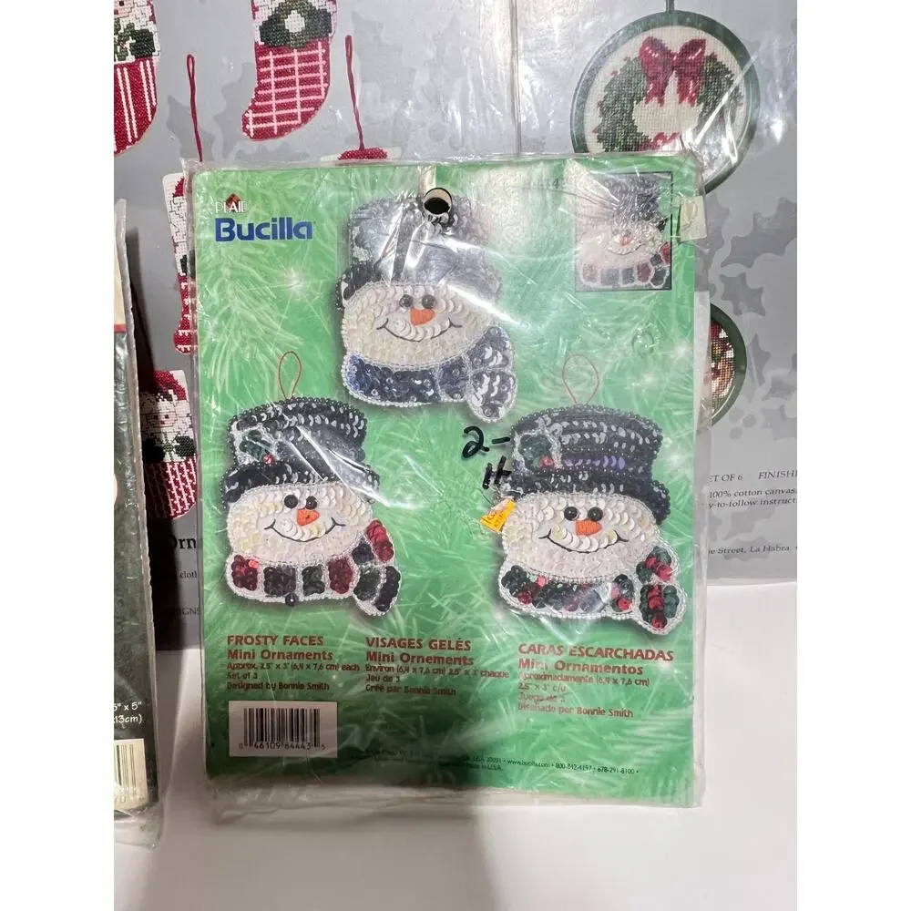 Lot of 5 VTG Holiday Cross Stitch Ornament Kits Needlepoint Christmas Stocking